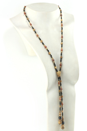 Sautoir en bois de Bouleau Madré et perles de Jaspe