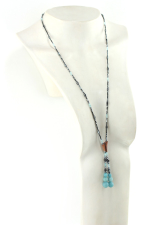 Collier sautoir magnétique en perles et bois de Rose Africain