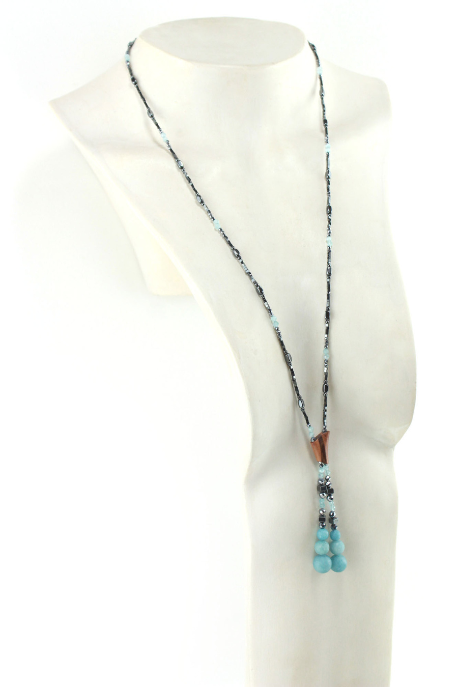 Collier sautoir magnétique en perles et bois de Rose Africain