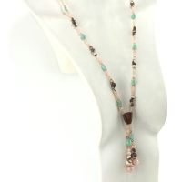 Sautoir vintage en perles d'aventurine et bois précieux d'Angélique