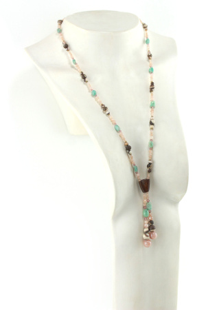 Sautoir vintage en perles d'aventurine et bois précieux d'Angélique