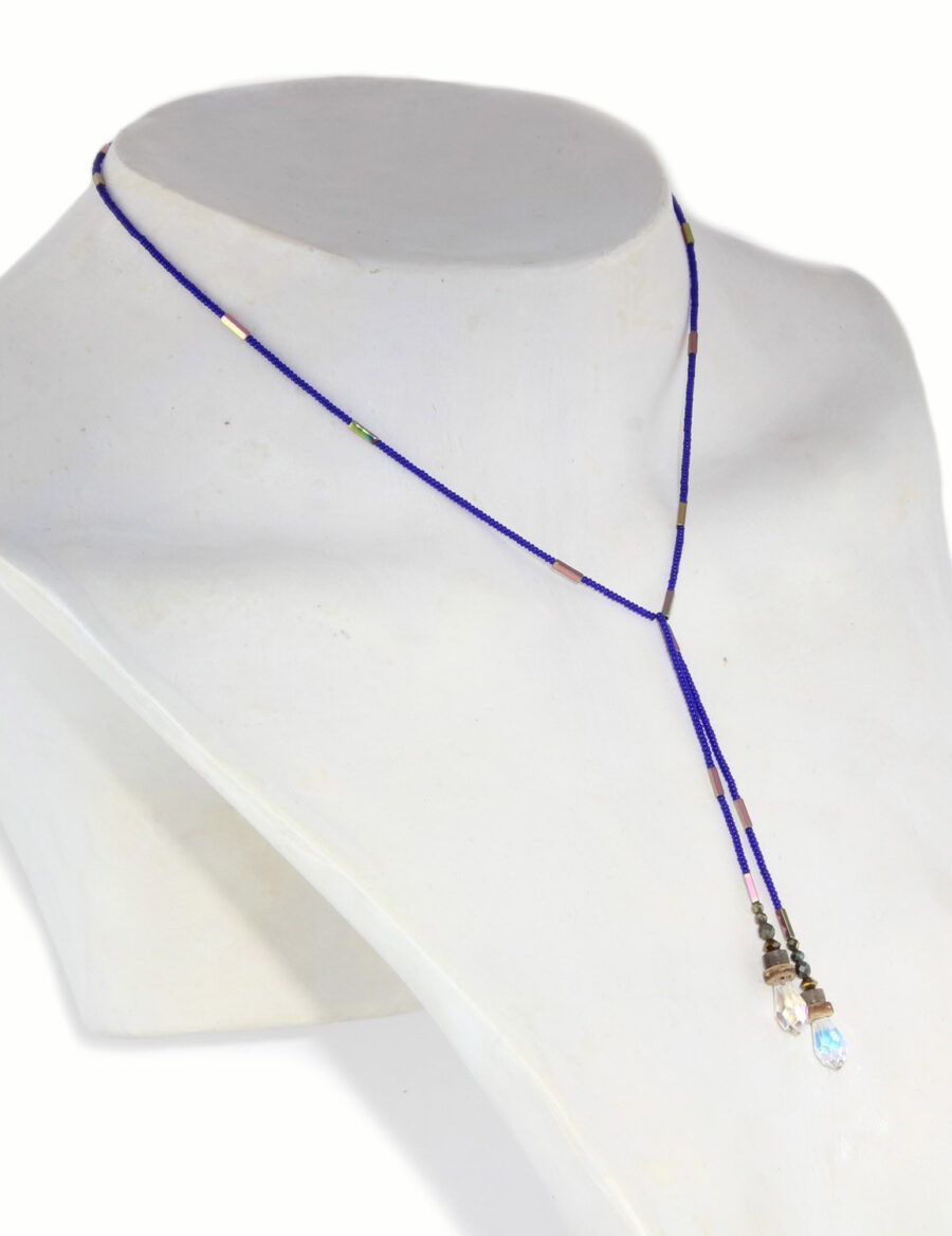 Collier lariat design bleu et argent