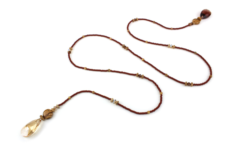 Lariat Solaire en Cristaux Marron Ambré – Chaleur Dorée & Élégance Naturelle