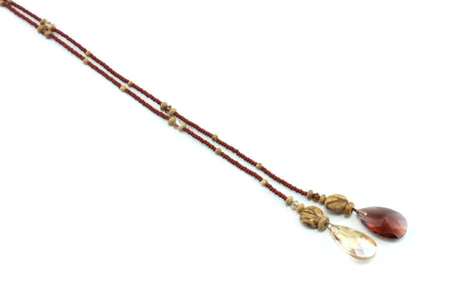 Lariat Solaire en Cristaux Marron Ambré – Chaleur Dorée & Élégance Naturelle